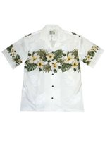 Ky's Hibiscus Row (Colored)  White Cotton Poplin Men's Hawaiian Shirt