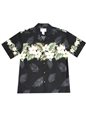Ky&#39;s Hibiscus Row (Colored)  Black Cotton Poplin Men&#39;s Hawaiian Shirt