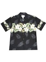 Ky's Hibiscus Row (Colored)  Black Cotton Poplin Men's Hawaiian Shirt