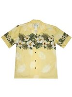 Ky's Hibiscus Row (Colored)  Yellow Cotton Poplin Men's Hawaiian Shirt