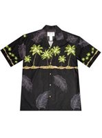 Ky's Palm Tree Black Cotton Poplin Men's Hawaiian Shirt