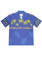 Ky's Palm Tree Navy Blue Cotton Poplin Men's Hawaiian Shirt