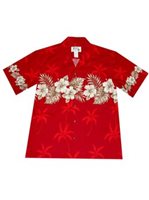 Ky's Hibiscus Row  Red Cotton Poplin Men's Hawaiian Shirt