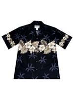 Ky's Hibiscus Row  Black Cotton Poplin Men's Hawaiian Shirt