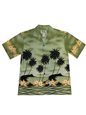 Ky&#39;s Palm Tree Silhoutte Green Cotton Poplin Men&#39;s Hawaiian Shirt