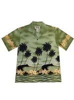 Ky's Palm Tree Silhoutte Green Cotton Poplin Men's Hawaiian Shirt