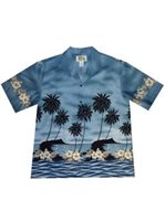 Ky's Palm Tree Silhoutte Blue Cotton Poplin Men's Hawaiian Shirt