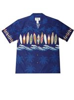 Ky's Surfboard Collection Navy Blue Cotton Poplin Men's Hawaiian Shirt