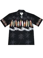 Ky's Surfboard Collection Black Cotton Poplin Men's Hawaiian Shirt