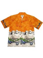 Ky's Motorcycle & Rushmore Orange Cotton Poplin Men's Hawaiian Shirt