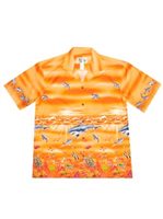 Ky's Great White Shark Orange Cotton Poplin Men's Hawaiian Shirt
