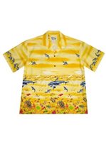 Ky's Great White Shark Yellow Cotton Poplin Men's Hawaiian Shirt