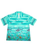 Ky's Great White Shark Blue Cotton Poplin Men's Hawaiian Shirt