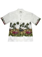 Ky's Hawaiian Car & Palm Tree White Cotton Poplin Men's Hawaiian Shirt