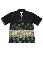 Ky's Hawaiian Car & Palm Tree Black Cotton Poplin Men's Hawaiian Shirt