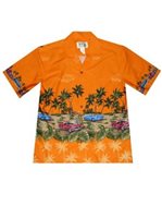Ky's Hawaiian Car & Palm Tree Orange Cotton Poplin Men's Hawaiian Shirt