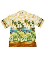 Ky's Motorcycle & Palm Tree Yellow Cotton Poplin Men's Hawaiian Shirt