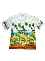 Ky's Motorcycle & Palm Tree Gray Cotton Poplin Men's Hawaiian Shirt