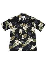 Ky's Classic Orchid Black Cotton Men's Hawaiian Shirt