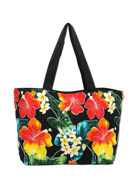 KC Hawaii Hibiscus Plumeria Hawaiian Style Medium Tote | AlohaOutlet