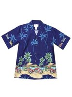 Ky's Motorcycle Beach Navy Blue Cotton Poplin Men's Hawaiian Shirt