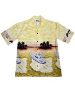 Ky's Sunset Cruising Yellow Cotton Poplin Men's Hawaiian Shirt