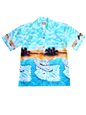 Ky&#39;s Sunset Cruising Blue Cotton Poplin Men&#39;s Hawaiian Shirt