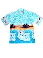 Ky's Sunset Cruising Blue Cotton Poplin Men's Hawaiian Shirt