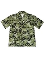 Ky's Palm Leaf Panel Black Cotton Poplin Men's Hawaiian Shirt