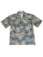 Ky&#39;s Palm Leaf Panel Navy Blue Cotton Poplin Men&#39;s Hawaiian Shirt