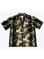 Ky's Orchid & Bamboo Leaves Black Cotton Poplin Men's Hawaiian Shirt