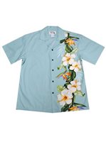 Ky's Tropical Hibiscus Side Panel Green Cotton Poplin Men's Hawaiian Shirt