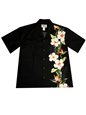 Ky&#39;s Tropical Hibiscus Side Panel Black Cotton Poplin Men&#39;s Hawaiian Shirt