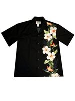 Ky's Tropical Hibiscus Side Panel Black Cotton Poplin Men's Hawaiian Shirt