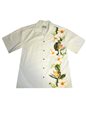 Ky&#39;s Tropical Hibiscus Side Panel White Cotton Poplin Men&#39;s Hawaiian Shirt