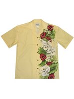 Ky's Anthurium & Orchid Yellow Cotton Poplin Men's Hawaiian Shirt