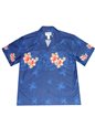 Ky&#39;s Hibiscus &amp; Palm Tree Navy Blue Cotton Poplin Men&#39;s Hawaiian Shirt