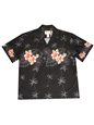 Ky&#39;s Hibiscus &amp; Palm Tree Black Cotton Poplin Men&#39;s Hawaiian Shirt