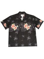 Ky's Hibiscus & Palm Tree Black Cotton Poplin Men's Hawaiian Shirt