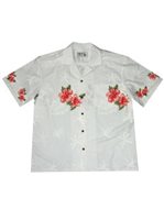 Ky's Hibiscus & Palm Tree White Cotton Poplin Men's Hawaiian Shirt