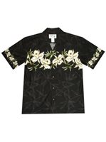 Ky's Orchid Row Black Cotton Poplin Men's Hawaiian Shirt