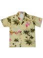Ky&#39;s Flamingo Fever Yellow Cotton Poplin Boy&#39;s Hawaiian Shirt