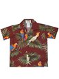 Ky&#39;s Parrot on Leaf Red Cotton  Boy&#39;s Hawaiian Shirt