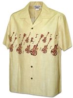 Pacific Legend Tribal Ukulele Khaki Cotton Men's Hawaiian Shirt