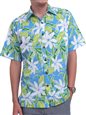 [Exclusive] Anuenue Tiare Light Blue Poly Cotton Men&#39;s Hawaiian Shirt