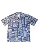 Ky's Traditional Tapa Navy Blue Cotton Poplin Men's Hawaiian Shirt