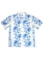 Ky&#39;s Floral Lei White Navy Cotton Poplin Men&#39;s Hawaiian Shirt