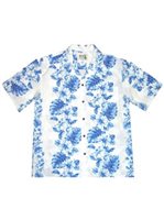 Ky's Floral Lei White Navy Cotton Poplin Men's Hawaiian Shirt