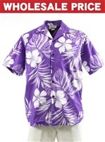 [Wholesale] Pacific Legend Hibiscus & Monstera Purple Cotton Men's Hawaiian Shirt