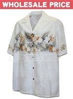 [Wholesale] Pacific Legend Hibiscus White Cotton Men's Border Hawaiian Shirt